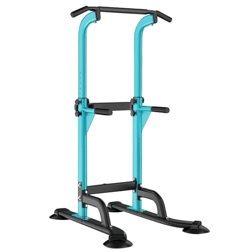 SogesHome Power Tower Pull Up Bar and Dip Station, Height Adjustable Dip Stand Exercise Machine for Home Gym, Multi-Functional Free Standing Strength Training Fitness Workout Station - color: Blue