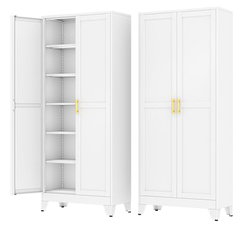 Metal Storage Cabinet with 2 Doors and 5 Adjustable Shelves - 74.8" Steel File Cabinet,Tool Cabinets for Office,Home,Garage,Gym,School (White) - color: White, size: 74.8H
