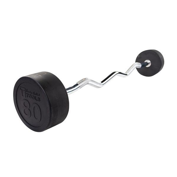 Body-Solid Rubber Coated Fixed Weights Curl Barbells - Weighted Bar for Weightlifting Exercise, Bodybuilding, Strength Training, Squat Rack & Bench Press - style: 80lbs.