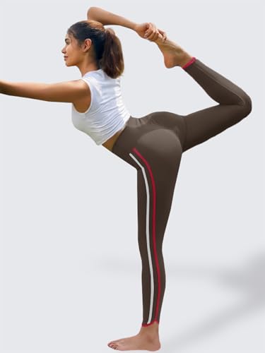 Aoysky Womens Buttery Soft Workout Leggings 25" Side Stripes High Waisted Full Length Yoga Leggings - color: Brown, size: Medium