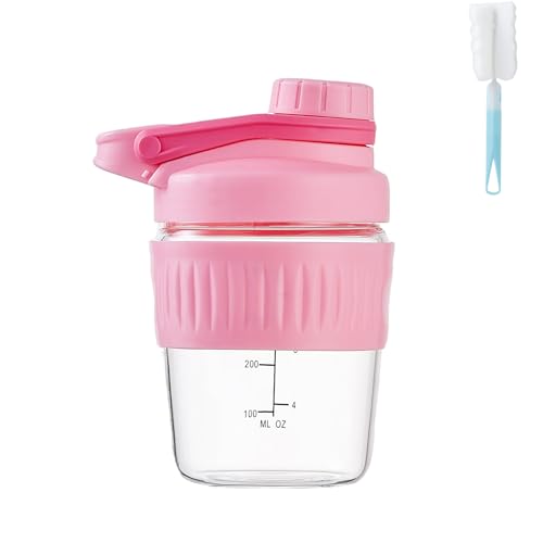 12oz Glass Shaker Bottle for Protein, Small Borosilicate Glass Protein Powder Leak-Proof Shaker Cup Mixes with 304 Blending Ball(12oz,Pink) - color: 1 Pack-Pink, size: 12oz