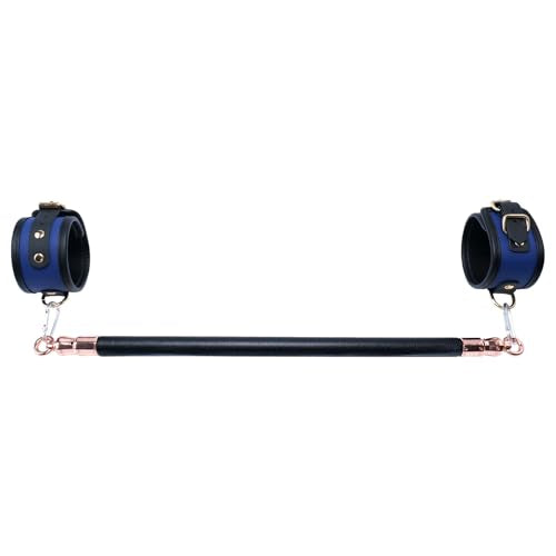 Spreader Bar Wooden Black PU Bar Home Gym with 2pcs Furry Black Adjustable Straps,Sports Aid Training Fitness Gear Pilates Aid Kit,Indoor Yoga Set - style: Black+Blue Kit