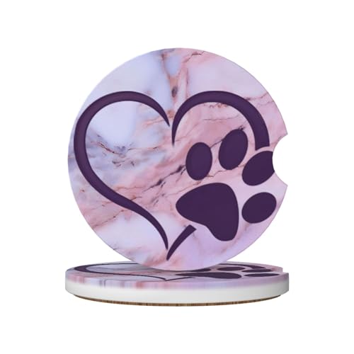 Dog Cat Paw Heart Car Coasters for Cup Holders, 2 Pack Absorbent Ceramic Drink Cup Coaster for Women Men, Auto Interior Accessories - color: T23
