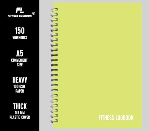 Fitness Logbook (Lime) - A5 Undated Workout Journal For Men & Women - Plastic Cover & Thick Paper - Planner Log Book To Track Weight Loss, Muscle Gain, Gym Exercise, Bodybuilding Progress - style: Lime Plastic