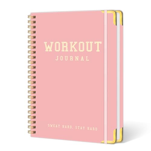 Fitness Planner Workout Journal, Undated Gym Workout Log Book 6 x 8.2 Inch, Hardcover with Metal Corners Exercise Notebook for Men Women Weight Loss Body Building Home Gym - color: Pink