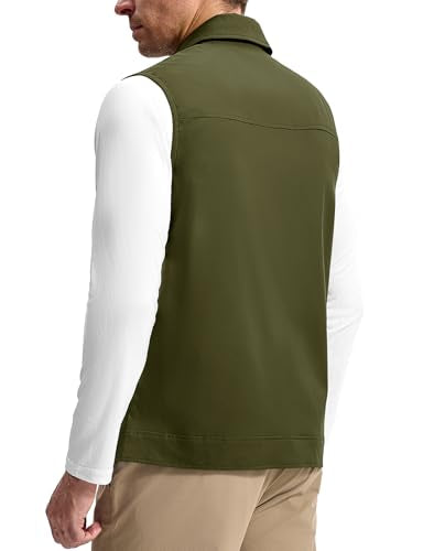 TBMPOY Men's Vest Casual Lightweight Thin Utility 3 Zip Pockets Stylish Sleeveless Jackets Summer Fall Golf Travel Business - color: Army Green, size: X-Large