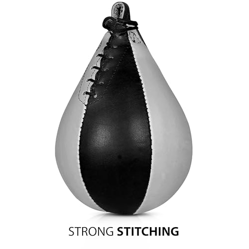 DXM SPORTS Boxing Speed Bag - Leather Speed Bags - Punching Speed Ball - Exercise Workout MMA Speed Bag for Adults - color: Black & White