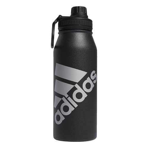 adidas Stainless Steel Metal Water Bottle 34 oz (1L) Screw Cap - color: Black/Silver Metallic