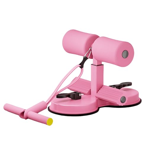 abs master sit up bar,sit ups foot holder with Elastic 2 Suction Cups and Pull Rope Portable Sit Up Assistant Device for Home Workout - color: pink