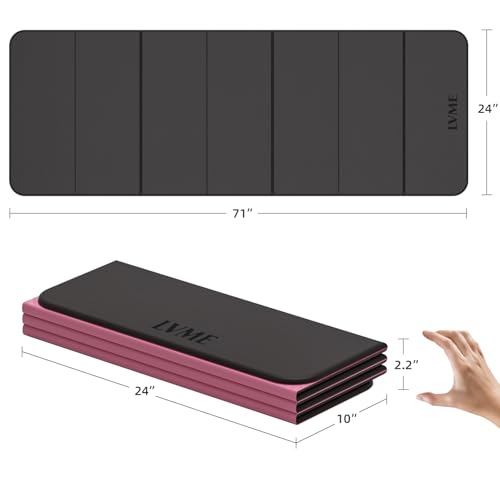 LVME Foldable Yoga Mat, 71"x24"x1/3" Thick, Non Slip Exercise Mat | SGS Certified POE, Fitness Travel Mat, Easy To Store, Foldable for Exercise, Yoga, Pilates, Home Workouts - color: Obsidian Black+Crimson