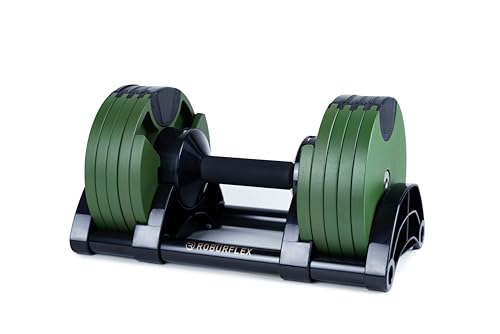 Adjustable Dumbbell (Single) 5-40/80lb, 5lb Increments, for Home Gym Fitness - Upto 20 weight settings - color: GREEN - 40LB Extendable