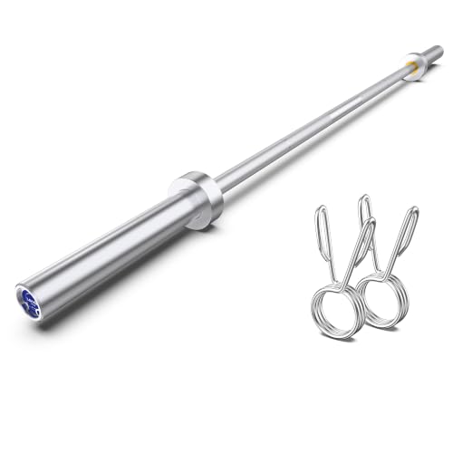 7ft-Olympic Barbell Bar, 2" Standard Straight Bars for 45 lb Weight Lifting | Bar for Bench Press/Powerlifting/Squats/Deadlift/Hip Thrusts/Lunges/Biceps- Home Gym Weight Bar- 2 Collars(1000lb Capacity) - color: Silver