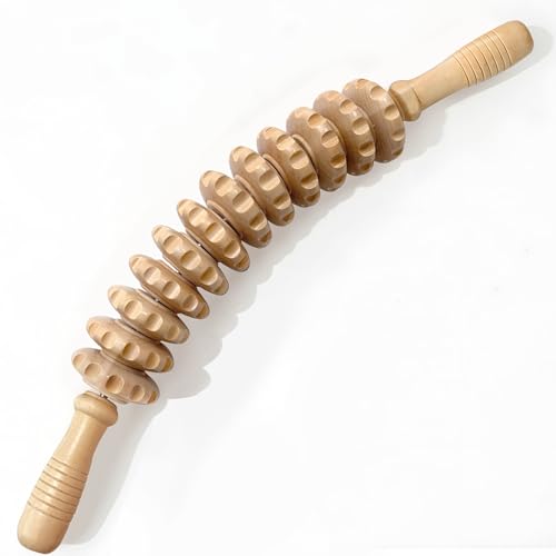 Wooden Curved Handheld Roller Stick Massager - 12 Rollers Wood Therapy Tool for Trigger Point, Fascia & Cellulite Reduction, Lymphatic Drainage, Muscle Tension Relief & Body Shaping (Wood) - color: Wood-12 Rollers