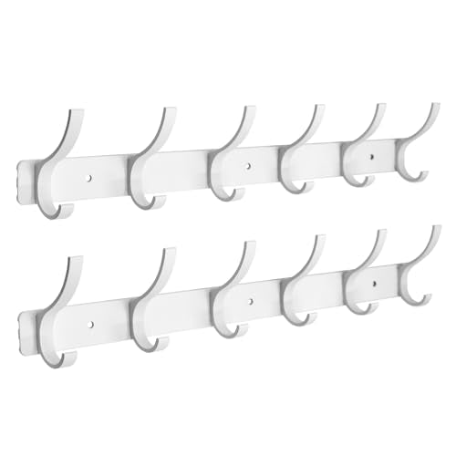Coat Rack Wall Mounted,6 Coat Hooks for Hanging Coats,Heavy Duty Metal Double Hook Rack Hook Rail,Coat Rack with Hooks,Wall Mount Coat Hanger for Hat Towel Purse Robes (2 Pack White, 6 Hooks) - color: 2 Pack White