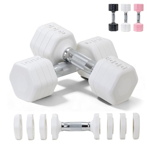Adjustable Dumbbell Set of 2 Total 20 Lbs 4-in-1 Each 4lb 6lb 8lb 10lb 1s-Adjust Dual-Stable Free Weights for Women Men Home Gym Outdoor Workouts - color: White [20LBS Total]