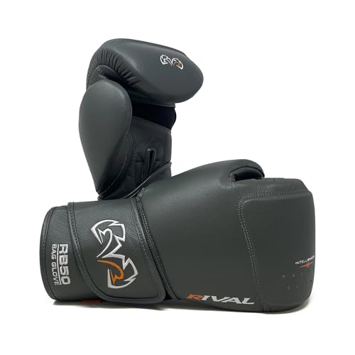 RIVAL Boxing RB50 Intelli-Shock Compact Bag Gloves, Hook and Loop Closure - Soft Inner Lining, Multi-Layered Foam Padding - color: Dark Gray, size: Small