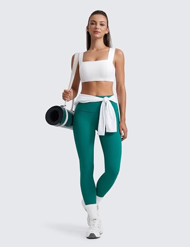 CRZ YOGA Butterluxe Wide Strap Sports Bras | Light Support, Removable Pads, Yoga, Extremely Soft, Square Neck, Front Split Line, for Women - color: White, size: X-Small