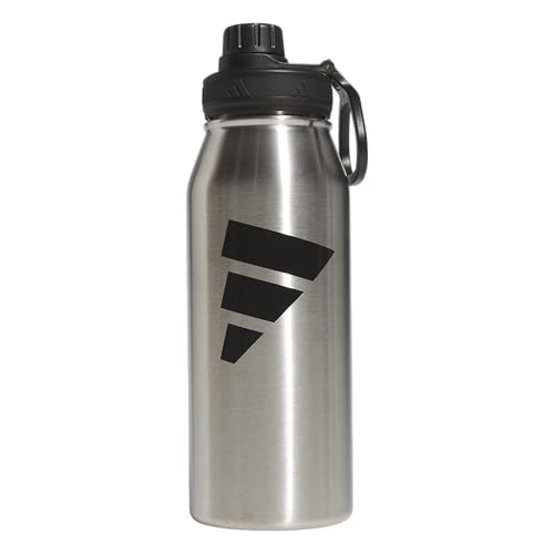 adidas Stainless Steel Metal Water Bottle 34 oz (1L) Screw Cap - color: Stainless Steel/Black
