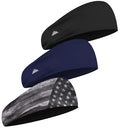 Tough Headwear Mens Headband | Sweat Headbands for Men Women Working Out Running Sports – Athletic Sweat Band Exercise - color: (3 pack) Black, Blue, USA Gray Flag