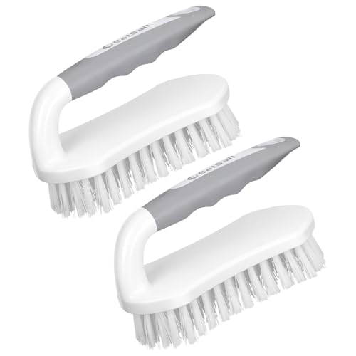 SetSail Scrub Brush, Heavy-Duty Scrub Brushes for Cleaning with Stiff Bristles Cleaning Brush for Shower, Bathroom, Carpet, Kitchen and Bathtub Scrubber - 2 Pack - color: Grey White, size: 2-pack