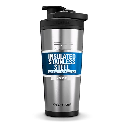 Ice Shaker Insulated Stainless Steel Shaker Bottle | 26oz, Stainless Steel | Cold for 30+ Hours | Insulated Cup with Twist-on Agitator | Odor-Free Bottle for Protein Shakes, Water, Cocktails - color: SS