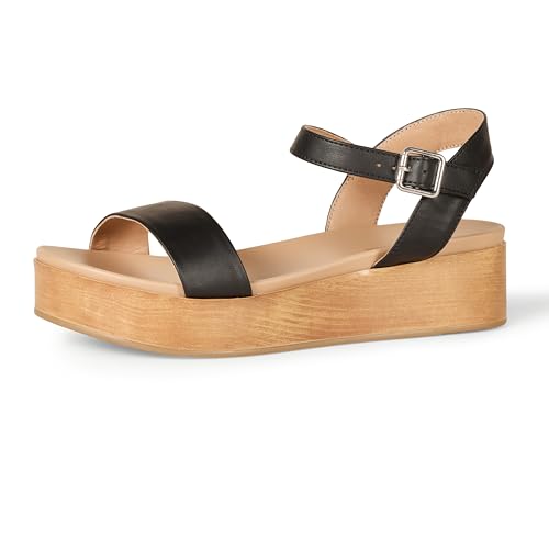 Amazon Essentials Women's Two Band Ankle Strap Open Toe Flatform Sandal - color: Black, size: 7