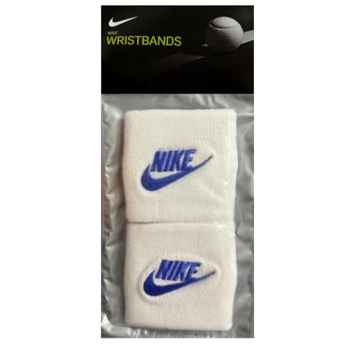 NIKE Premier Swoosh Singlewide Wristbands -Soft, Moisture-Wicking (1 Pair, 2.5" Wide) - color: Futura White/Sapphire