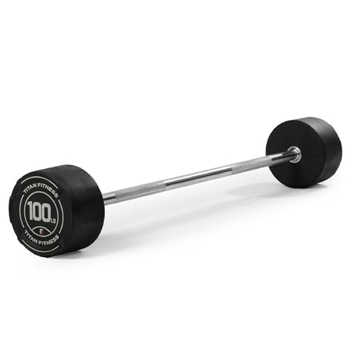 Titan Fitness Rubber Curl Fixed Barbells, Pre-Loaded Weight Bar for Strength Training & Weightlifting - color: Straight Fixed Barbell, size: 100 LB