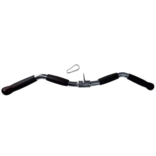 Lat Cable Machine Attachment Curl Pulldown Barbell Revolving Bar, Multi-Exerciser Cable Attachment, Solid Steel Tricep Press Down Bar with Rubber Handgrips & Revolving Hanger - color: 28 Inch