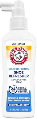 Arm & Hammer Shoe Refresher Spray, Odor Eliminator for Sneakers, 24 Odor & Wetness Control, Aerosol-Free Shoe Deodorizer Spray, Ocean Blast Scent, 3.4 oz - size: 3.4 Ounce (Pack of 1)