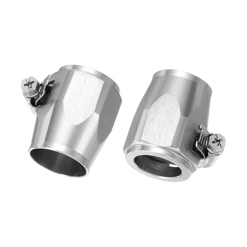 HARFINGTON 2pcs 14AN Hose Finisher Clamp Aluminium Hex Car Hose Finisher Flexible Pipe Clamps with Screw Band for Fuel Gas Oil Air Water Tube, Silver - color: Silver, size: 14AN