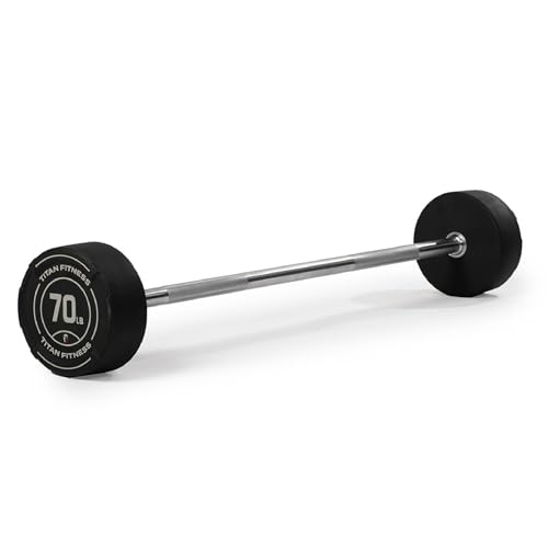 Titan Fitness Rubber Curl Fixed Barbells, Pre-Loaded Weight Bar for Strength Training & Weightlifting - color: Straight Fixed Barbell, size: 70 LB