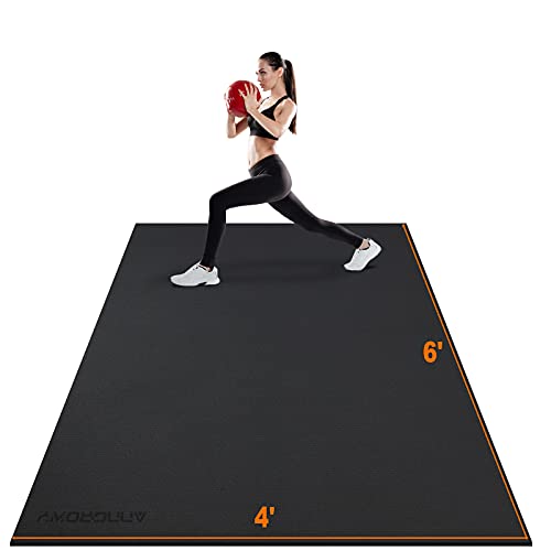 Large Exercise Mat 8'x5'|12'x6'|6'x4'|6'x2' Workout Mat for Home Gym Mats Exercise Heavy Duty Gym Flooring Fitness Mat Large Yoga Mat Cardio Mat for Weightlifting, Jump Rope, MMA, Shoe-Friendly - color: Black6'x4'