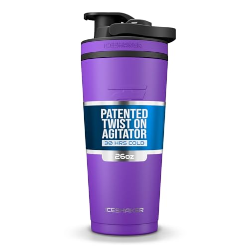Ice Shaker Insulated Stainless Steel Shaker Bottle | 26oz, Purple | Cold for 30+ Hours | Insulated Cup with Twist-on Agitator | Odor-Free Bottle for Protein Shakes, Water, Smoothies, Cocktails - color: Purple