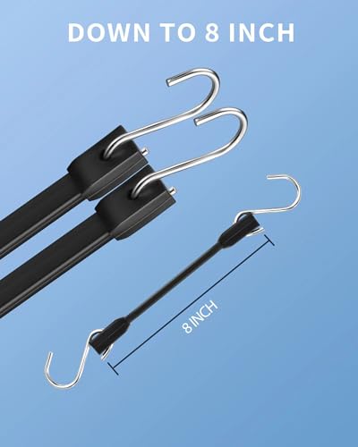 8 Inch Short Rubber Bungee Cords Heavy Duty Outdoor, Mini Small Bungee Straps with Upgraded Hooks, Black Tarp Straps with 1.9X Max Stretch & 100% Rubber for Cargo, Van, Truck, Motorcycle, etc (12 Pcs) - size: 8'', style: 100% Rubber