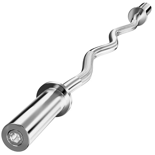 Holleyweb 2 Inch EZ Curl Bar for Biceps, Squats, Bench Press - Olympic Bar for Weightlifting & Powerlifting - color: Sliver, size: 47in/300lbs