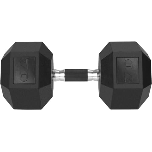 LIFERUN Rubber Grip Dumbbells Rubber Coated Cast Iron, with Anti-Slip Hex Black Dumbbell, Free Weights Dumbbell Set, 60lb/ 65lb/ 70lb/ 75lb dumbbell Single - style: 70lb