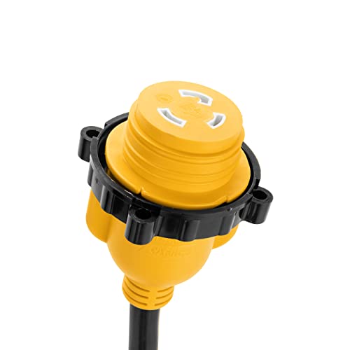 Camco Power Grip 25-Ft 30 Amp RV Extension Cord w/Locking End - Rated for 125V / 3,750W - Features Threaded Locking Ring for Weatherproof Connection & RV Power Cord 90° Head (55501) (Pack of 2) - size: 25-Foot (Pack of 2), style: Locking End