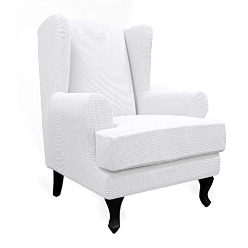 Easy-Going Stretch Wingback Chair Sofa Slipcover 2-Piece Sofa Cover Furniture Protector Couch Soft with Elastic Bottom, Spandex Jacquard Fabric Small Checks, Snow White - color: Snow White