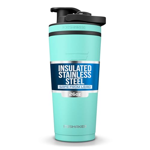 Ice Shaker Insulated Stainless Steel Shaker Bottle | 26oz, Mint | Cold for 30+ Hours | Insulated Cup with Twist-on Agitator | Odor-Free Bottle for Protein Shakes, Water, Smoothies, Cocktails - color: Mint