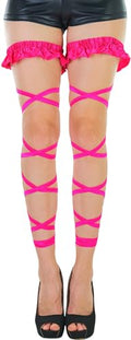 ToBeInStyle Women's Leg Wraps Ravewear Dancewear Elastic Straps Party Garter Music Festivals Costume Accessory Thigh High - color: Garter Wrap W/ Satin Ruffle Top - Hot Pink, size: One Size
