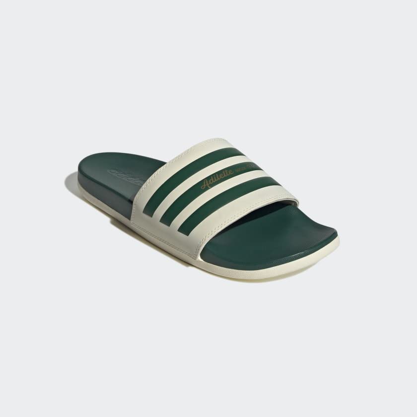 adidas Women's Adilette Comfort Slides - color: Wonder White/Collegiate Green/Gold Metallic, size: 18 Women/17 Men