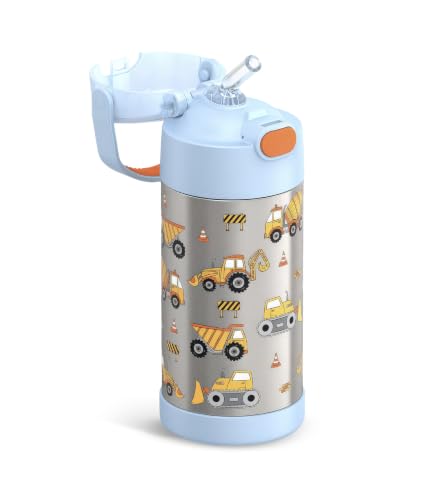 THERMOS FUNTAINER Water Bottle with Straw, 12oz, Construction | Kids Stainless Steel Insulated Water Bottle, Keeps Drinks Cold Longer for School & Play, BPA-Free - color: Construction, size: 12 Ounces