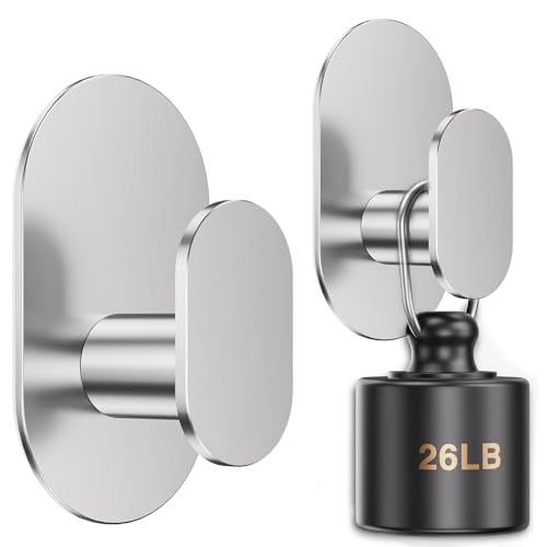 Aikzik Adhesive Towel Hooks - 26LB Heavy Duty Wall Sticky Waterproof Hooks for Hanging Coat, Towel, Robe, Wall Mount Stainless Steel Hooks for Bathroom or Kitchen (Silver, 2 Pack) - color: Silver-2