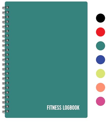 Fitness Logbook (Green) - A5 Undated Workout Journal For Men & Women - Plastic Cover & Thick Paper - Planner Log Book To Track Weight Loss, Muscle Gain, Gym Exercise, Bodybuilding Progress - style: Green Plastic