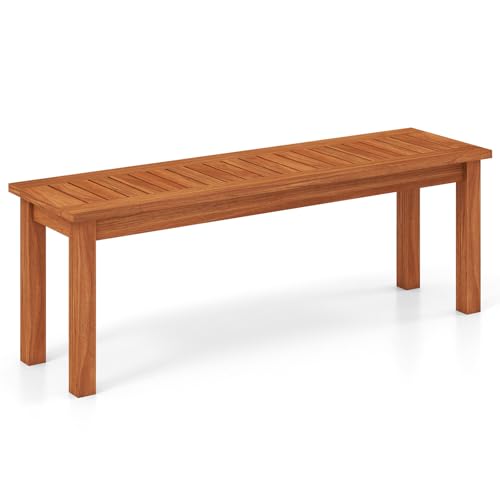 Tangkula Outdoor Wood Bench, 2-Person Backless Patio Garden Bench with Slatted Seat, Front Porch Dining Seating Furniture for Deck, Yard and Park (1) - size: 45"