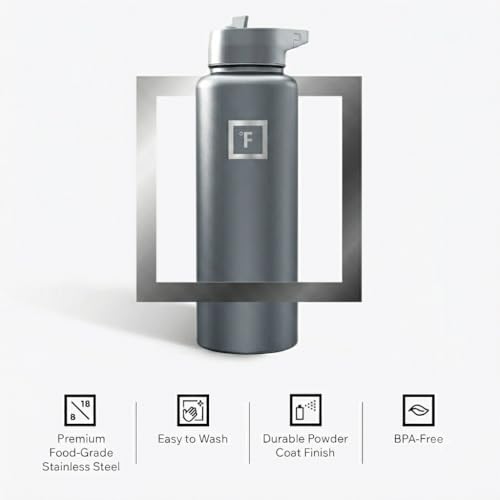 IRON °FLASK 40 oz Wide Mouth Water Bottle with Straw | Insulated Stainless Steel Sports Water Bottle with Leakproof Straw Lid - BPA Free, Cold 24 Hrs, Sweat Free (Graphite) - color: Graphite, style: Straw - 40 Oz (1 Lid)