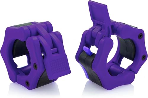 USA Made Olympic Barbell Collar 2 inch Quick Release Pair of Locking 2" Pro Weight Bar Plate Locks Clamp Clips for Workout Weightlifting Fitness Training - color: Purple, style: Classic Imported