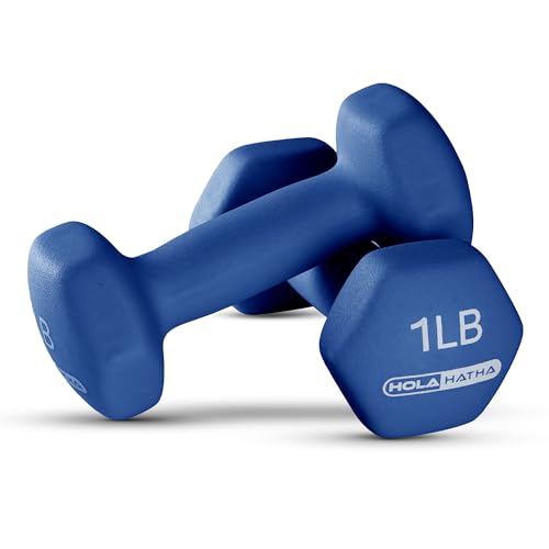 HolaHatha 1, 2 and 3 lb Neoprene Dumbbell Strength Training Weight Set with Rack - color: Blues, size: 12 LB