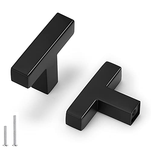 Probrico 5 Pack 2 inch(50mm) Length Black Kitchen Cabinet Knobs,Square Corner Bar Single Hole Kitchen Cabinet Pulls,Black Dresser Drawer Pull Knobs - color: Black, size: Single Hole T Knob: 50mm(2inch)